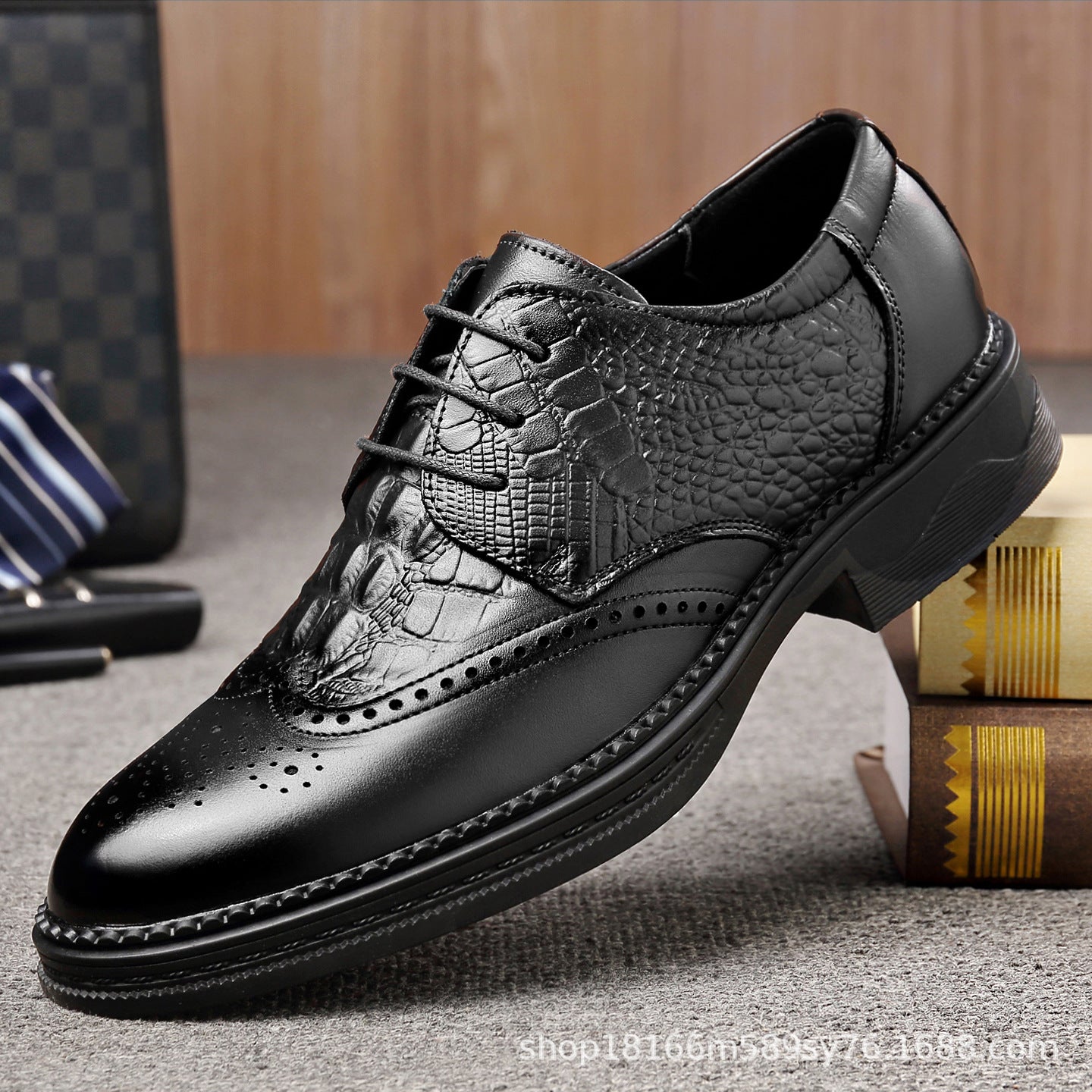 Embossed Wingtip Brogue Derbies