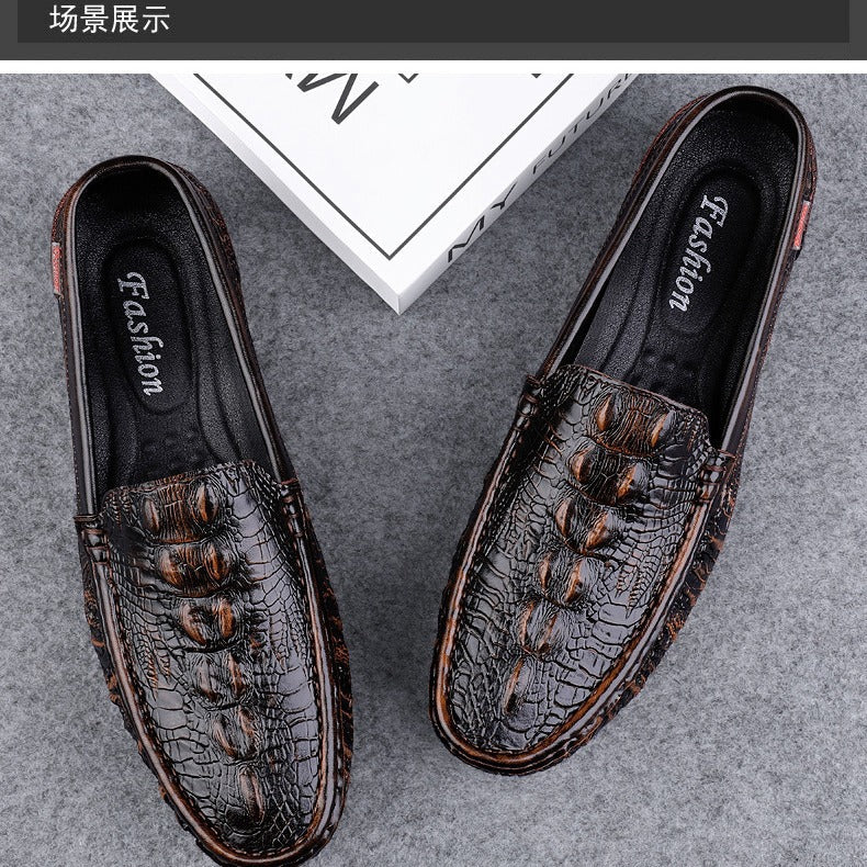Embossed Crocodile-Pattern Leather Loafers