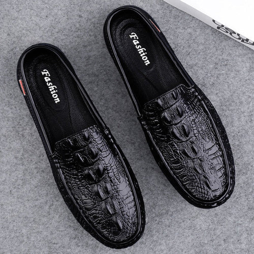 Embossed Crocodile-Pattern Leather Loafers