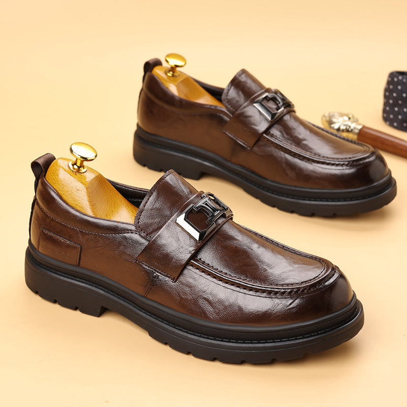 Lug-Sole Metal Buckle Loafers