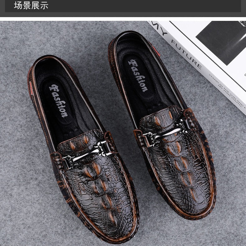 Embossed Crocodile-Pattern Leather Loafers