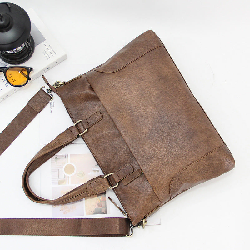 Vintage business casual men's briefcaseKorean version men's bag shoulder crossbody bag horizontal laptop bag document bag